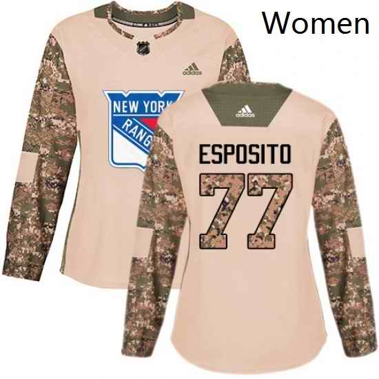 Womens Adidas New York Rangers 77 Phil Esposito Authentic Camo Veterans Day Practice NHL Jersey